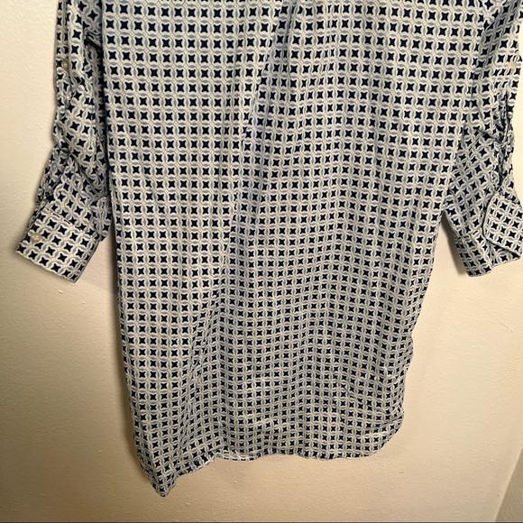 New York & Co Popover Tunic Top White Navy Geometric S - Picture 8 of 10
